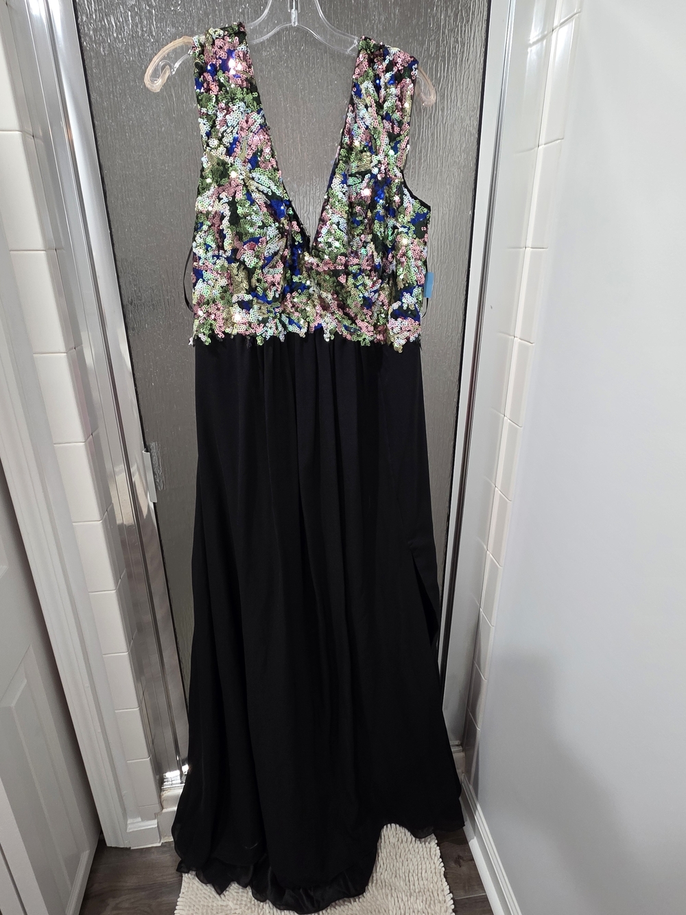 Black Evening Gown with Multicolor Sequin Bodice